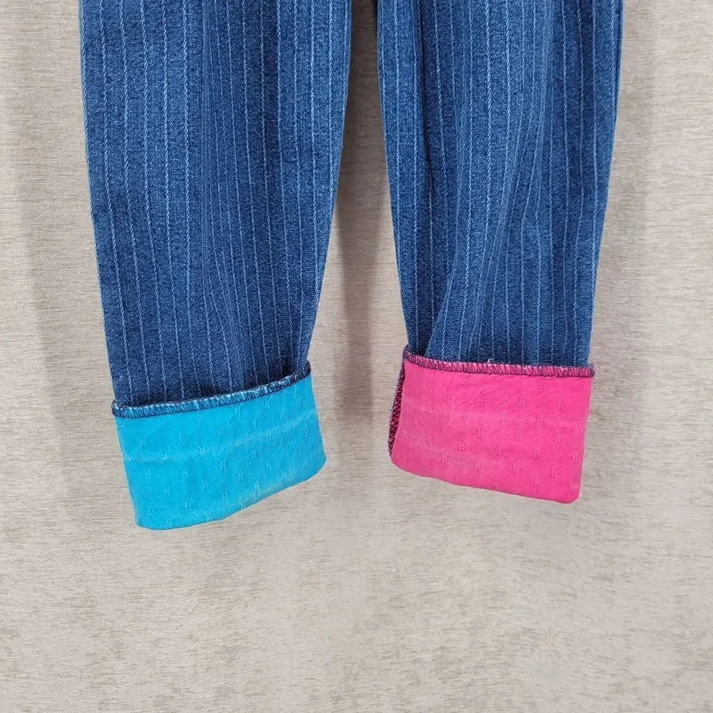 Oshkosh Vintage Overalls Pin Stripe Pink Blue Yellow Character Bear Patch